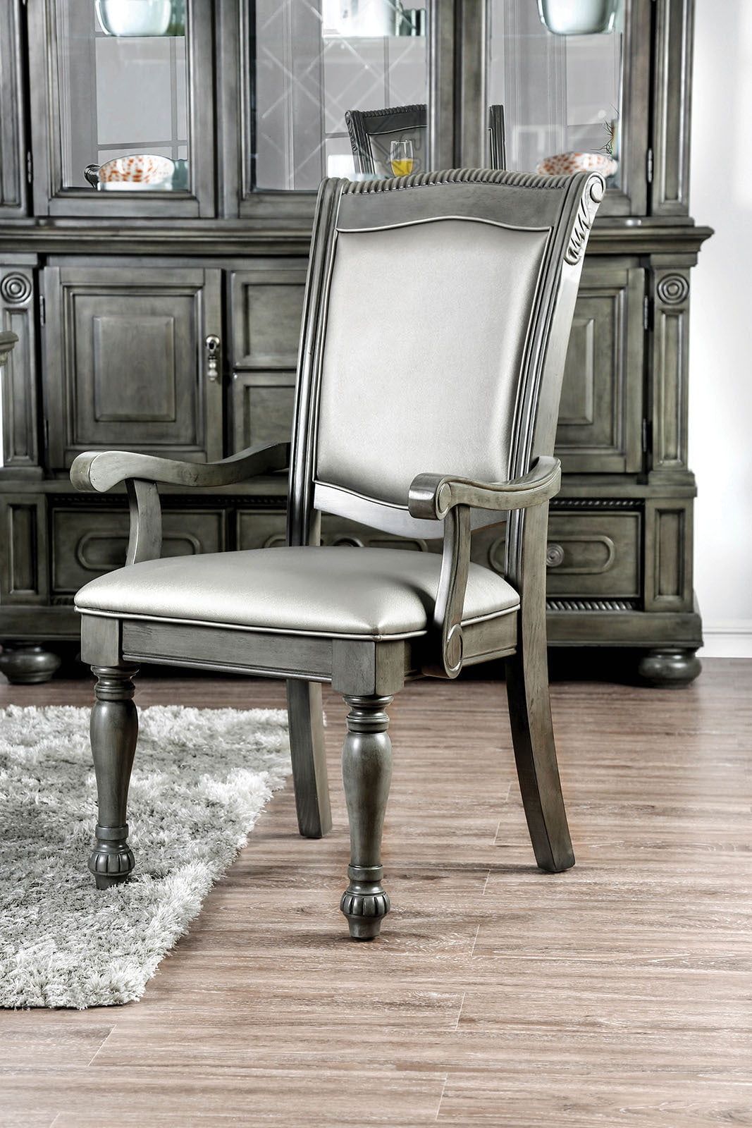 Gray Faux Leather Upholstered Arm Chair with Wood Frame