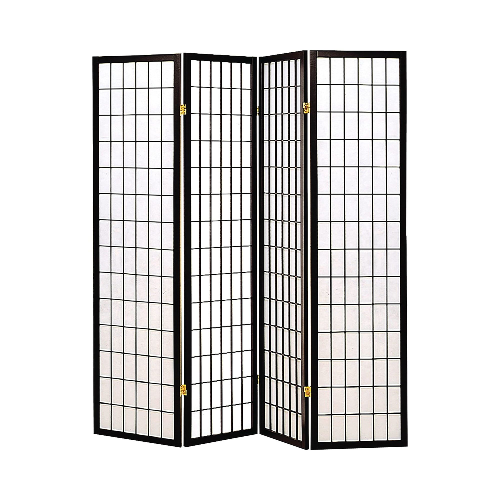 Japanese Style Black and White Folding Four-Panel Screen