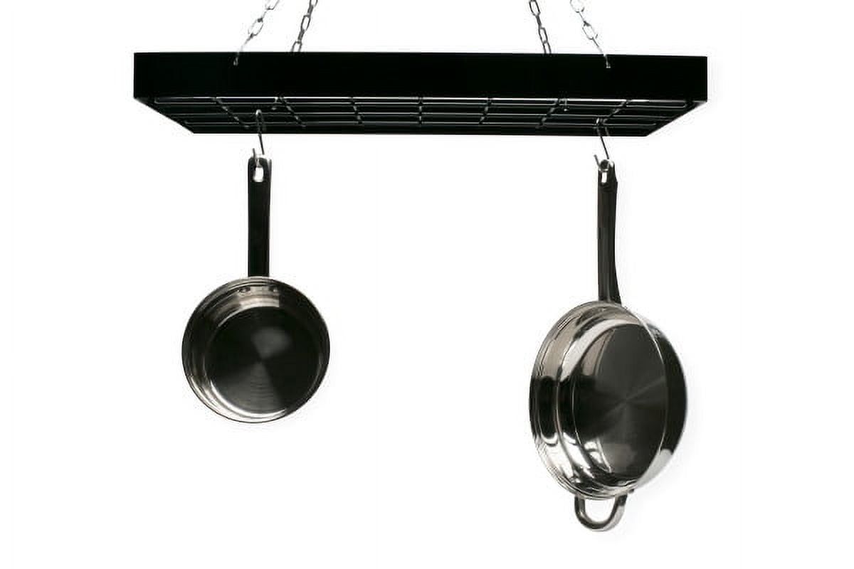 Black Iron Rectangular Hanging Pot Rack with Chains and Hooks