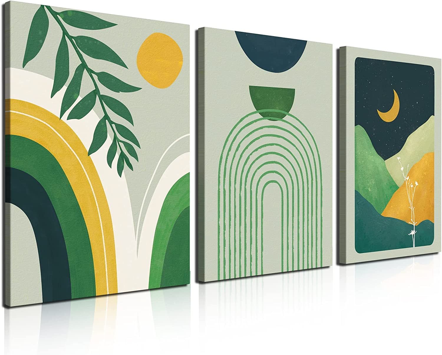 Sage Green Boho Abstract Canvas Wall Art Set