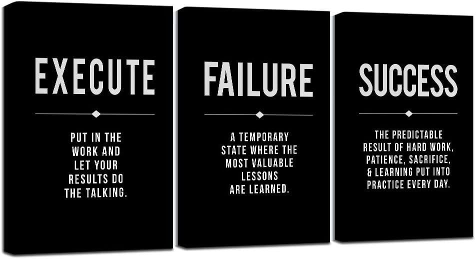 Black Canvas Motivational Quote Wall Art Set, 12x16 inch, 3 Pieces