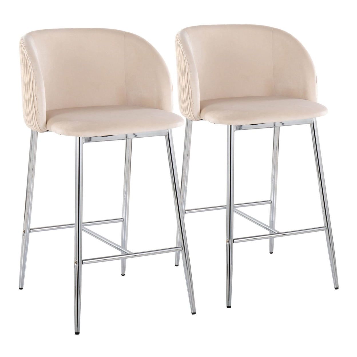 Sophisticated Chrome Metal and White Velvet Counter Stool, Set of 2