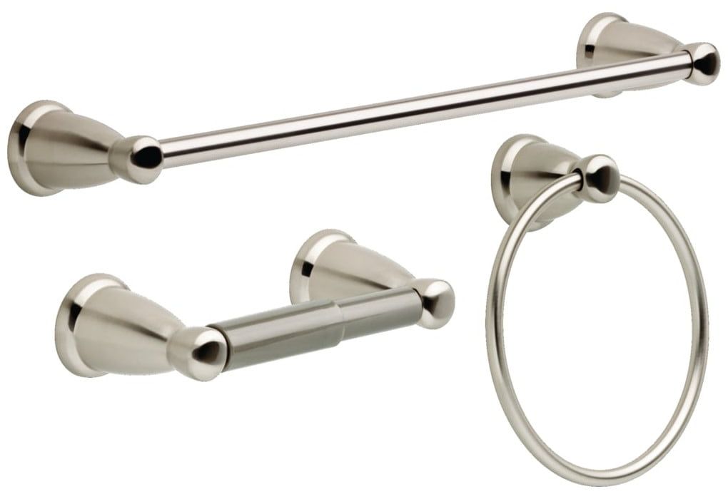 Satin Nickel 3-Piece Bathroom Accessory Kit with Towel Bar