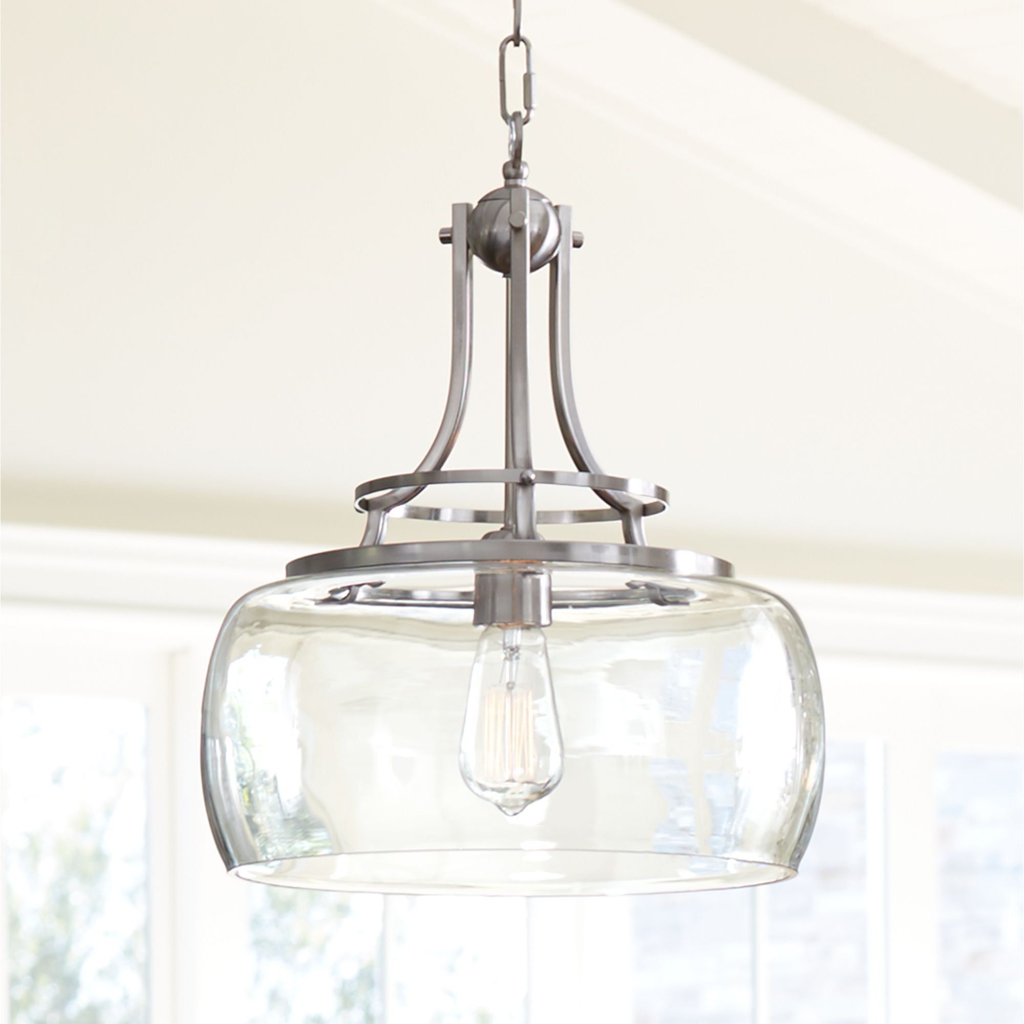 Charleston 18" Brushed Nickel LED Pendant Light with Clear Glass Shade