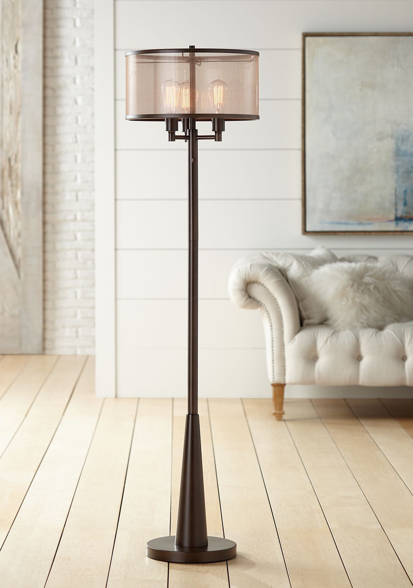 Durango 62" Rustic Edison Bronze Floor Lamp with Sheer Shade