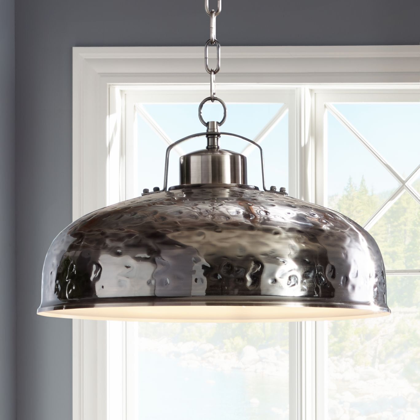 Essex 20" Brushed Nickel Hand-Hammered Bowl Pendant Light