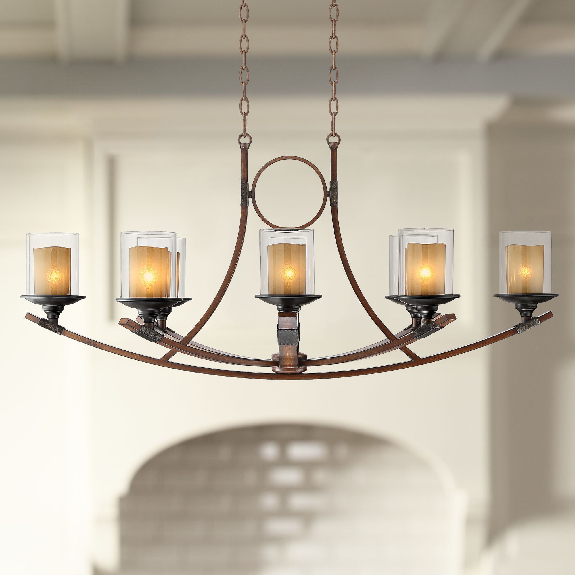 Mahogany and Bronze 8-Light Rustic Farmhouse Chandelier