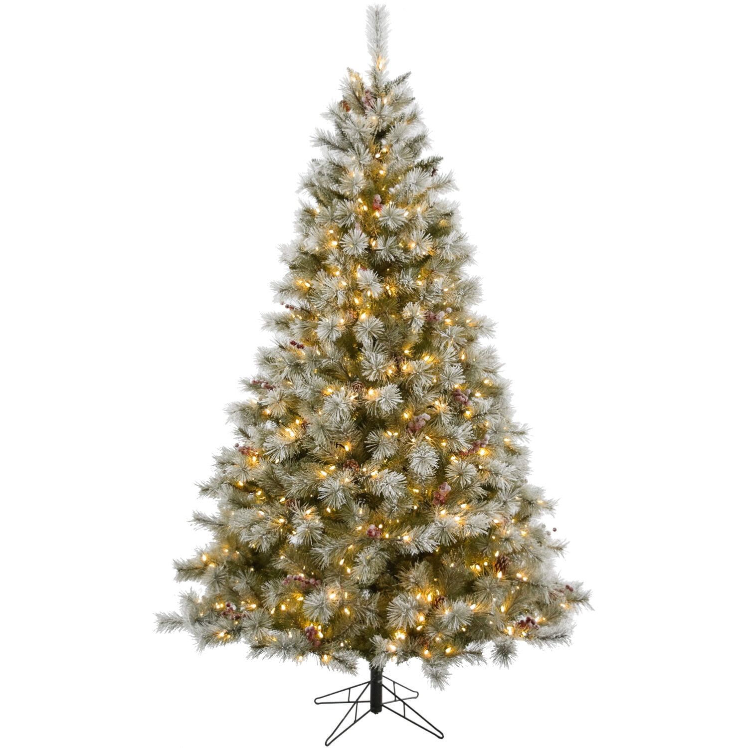 6.5-Ft Frosted Pine Christmas Tree with Clear Lights and Pinecones