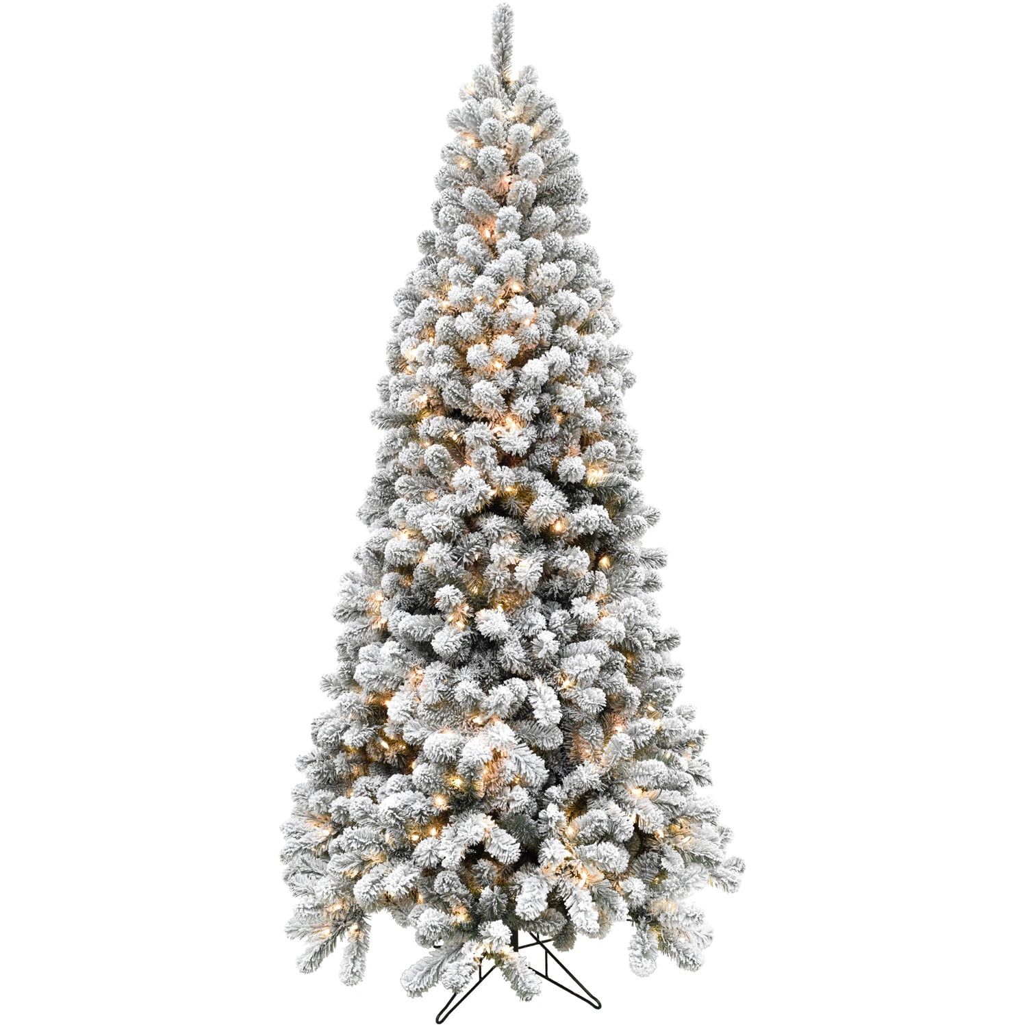 7.5-Ft White Flocked Alaskan Pine Artificial Christmas Tree with Lights