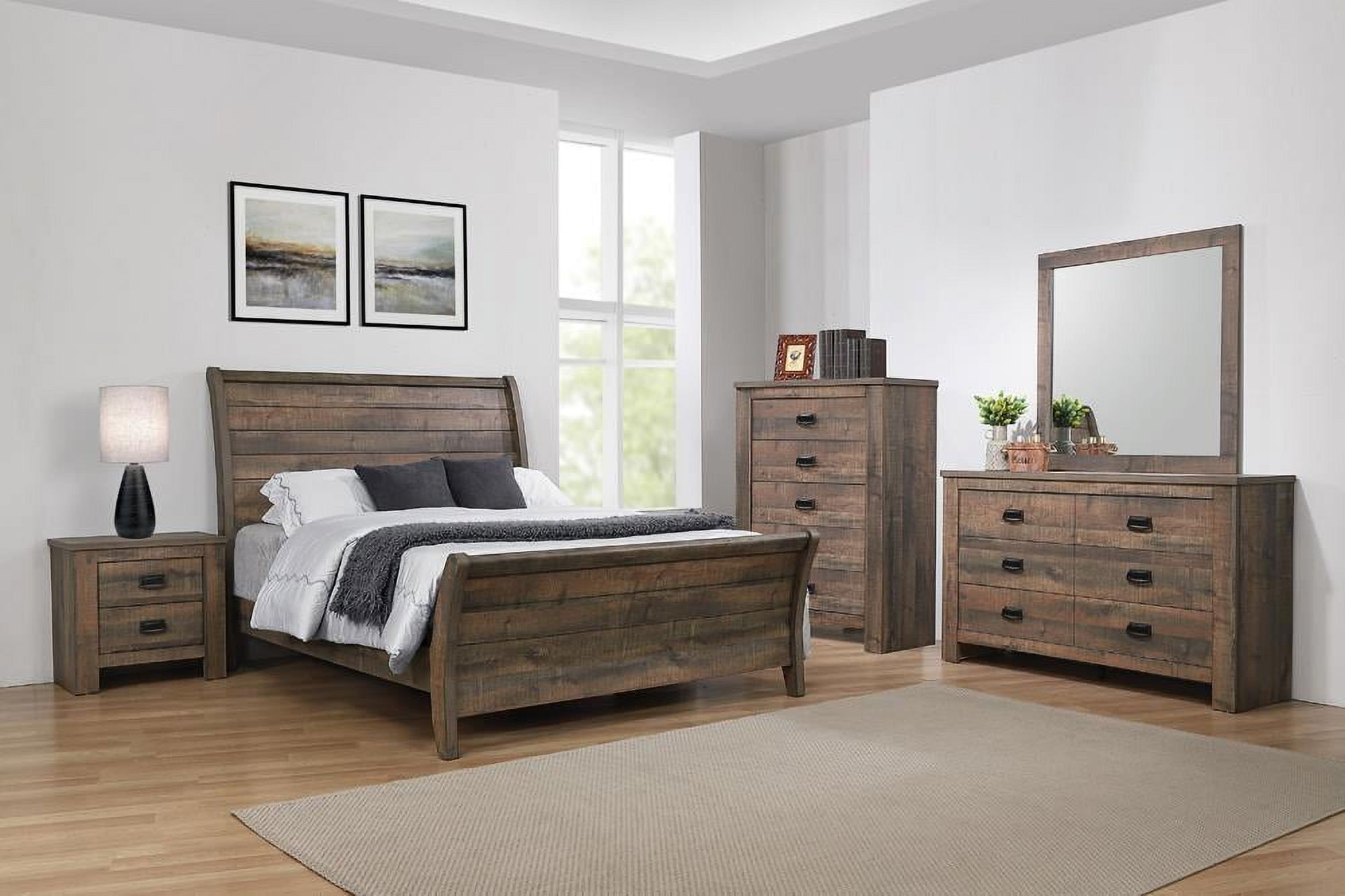 Frederick Weathered Oak 4-Piece Queen Panel Bedroom Set