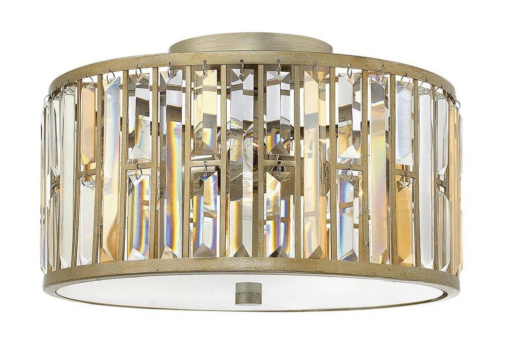 Gemma Silver Leaf Crystal 3-Light Contemporary LED Flush Mount