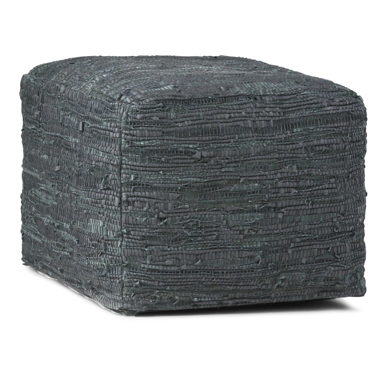 Fredrik Gray Woven Genuine Leather Square Pouf