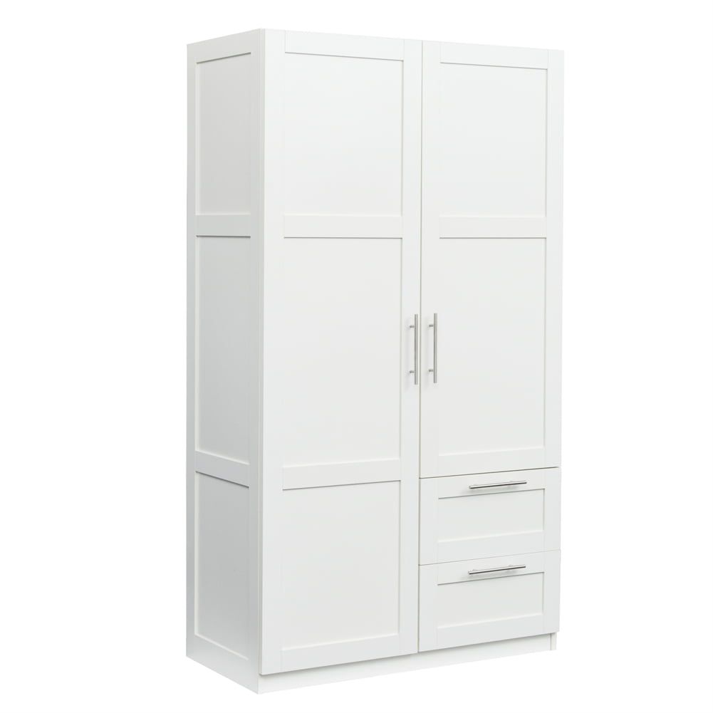 White Hinged 2-Door Wardrobe with Drawers and Shelves