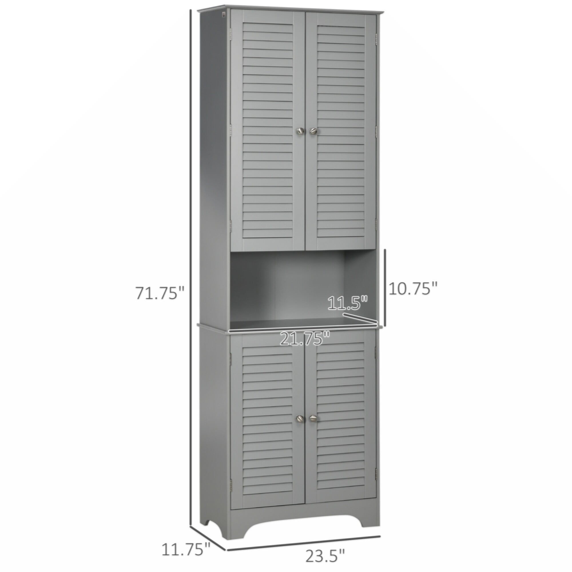 Gray Freestanding Bathroom Linen Cabinet with Countertop and Dual Cabinets