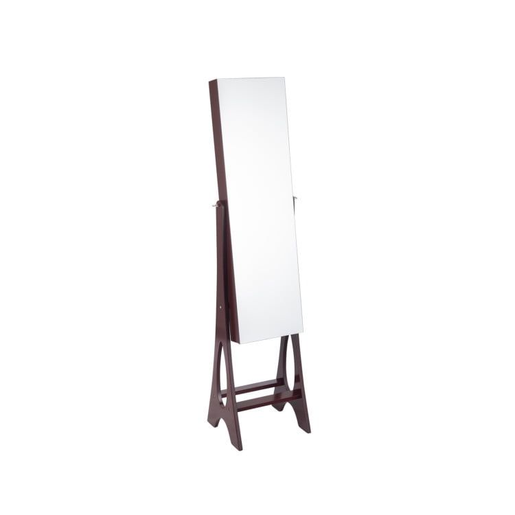 Brown MDF Freestanding Jewelry Armoire with Mirror and Velvet Interior