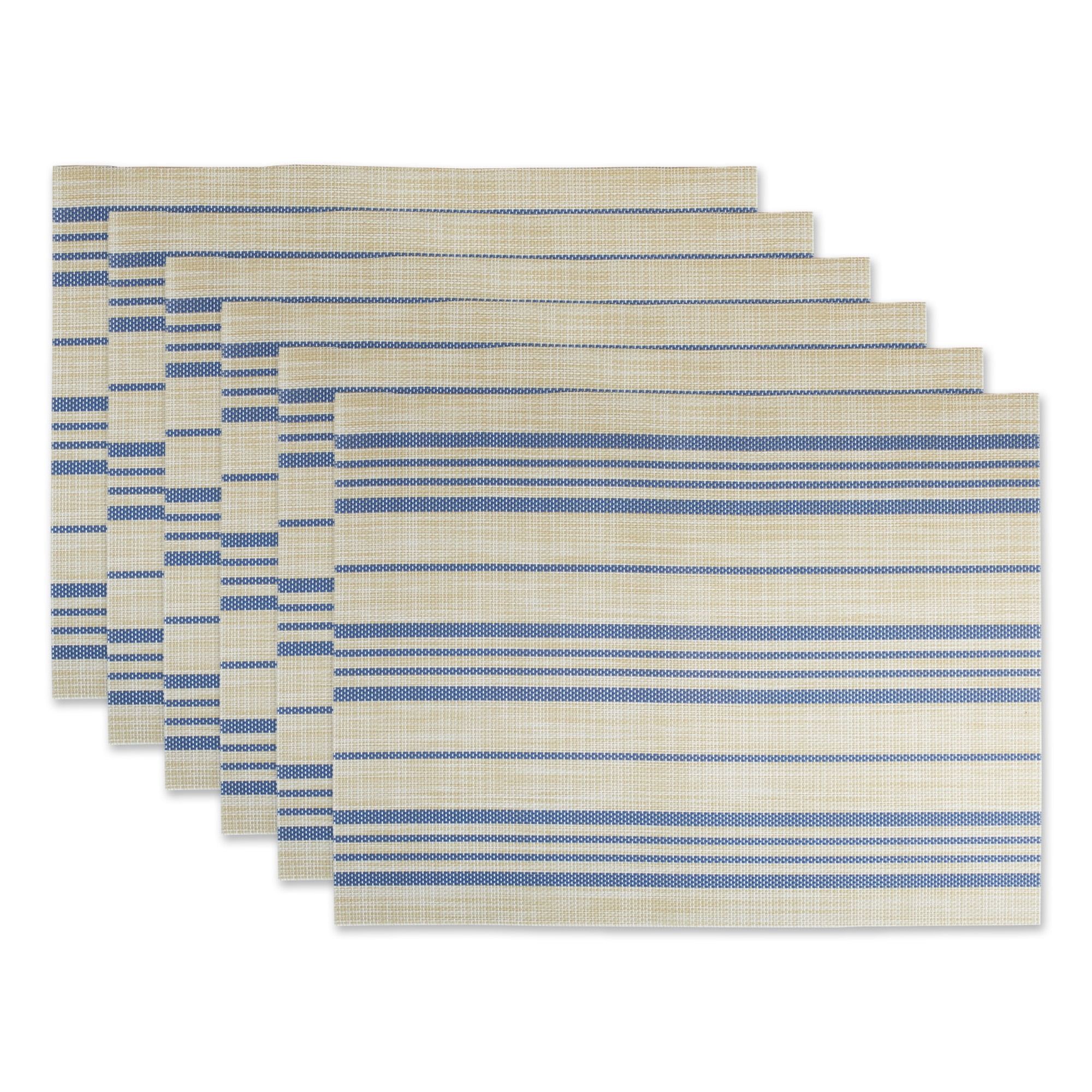 French Blue and Beige Striped PVC Woven Placemat Set