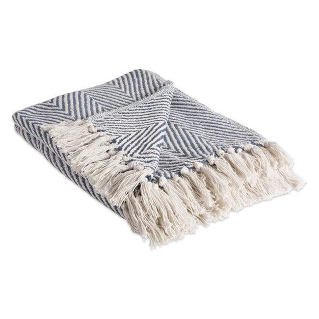 Full Size Blue and White Cotton Chevron Throw Blanket