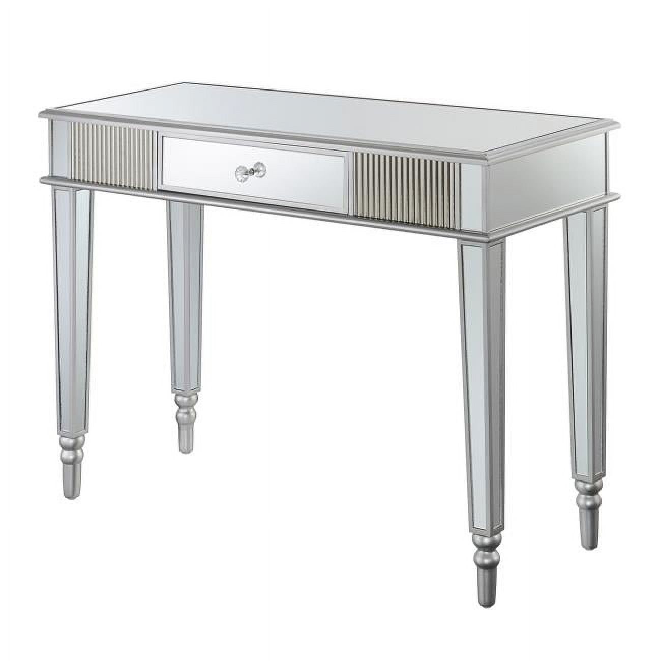 Elegant French Country Mirrored Desk with Silver Accents and Storage