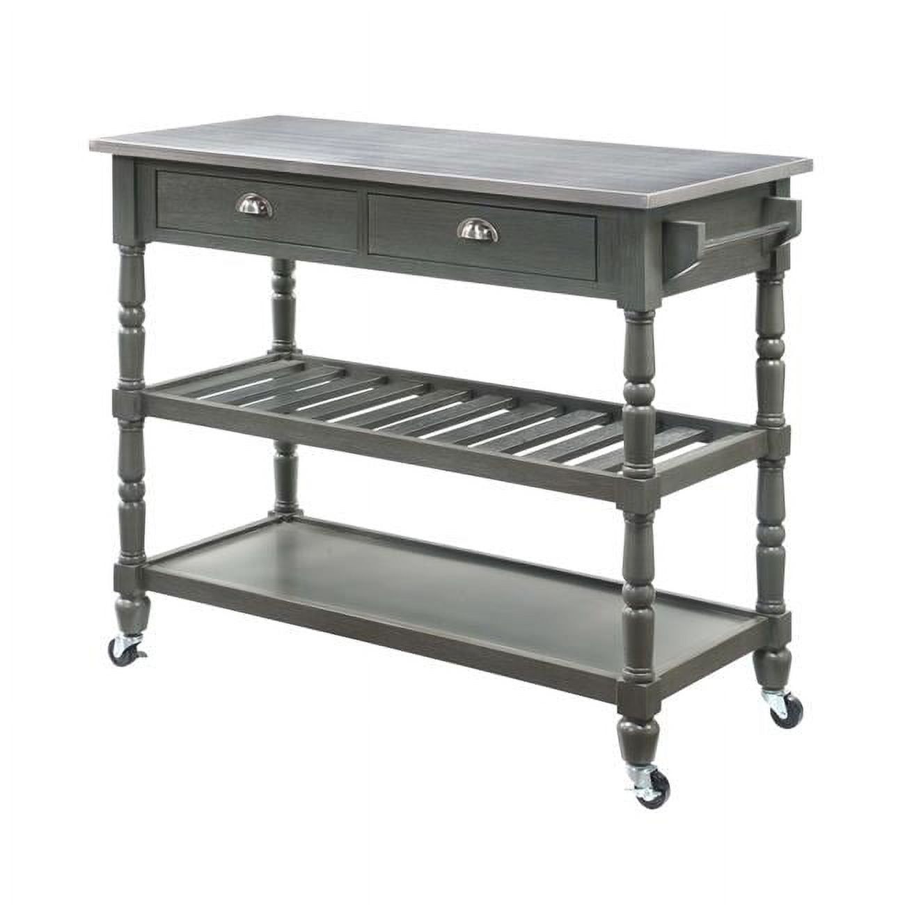 Elegant Stainless Steel and Wirebrush Dark Butcher Block Kitchen Cart with Wine Rack