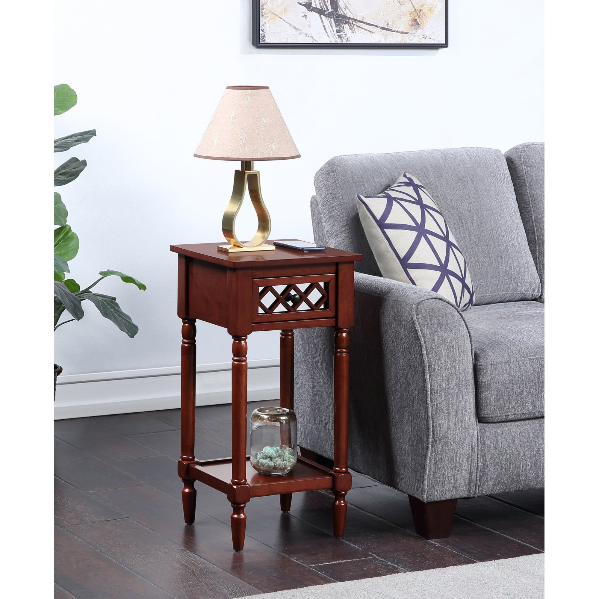 Mahogany Pine Wood and Metal Accent Table with Storage