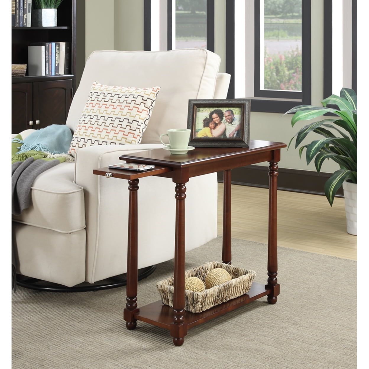 Elegant French Country Mahogany End Table with Concealed Tray