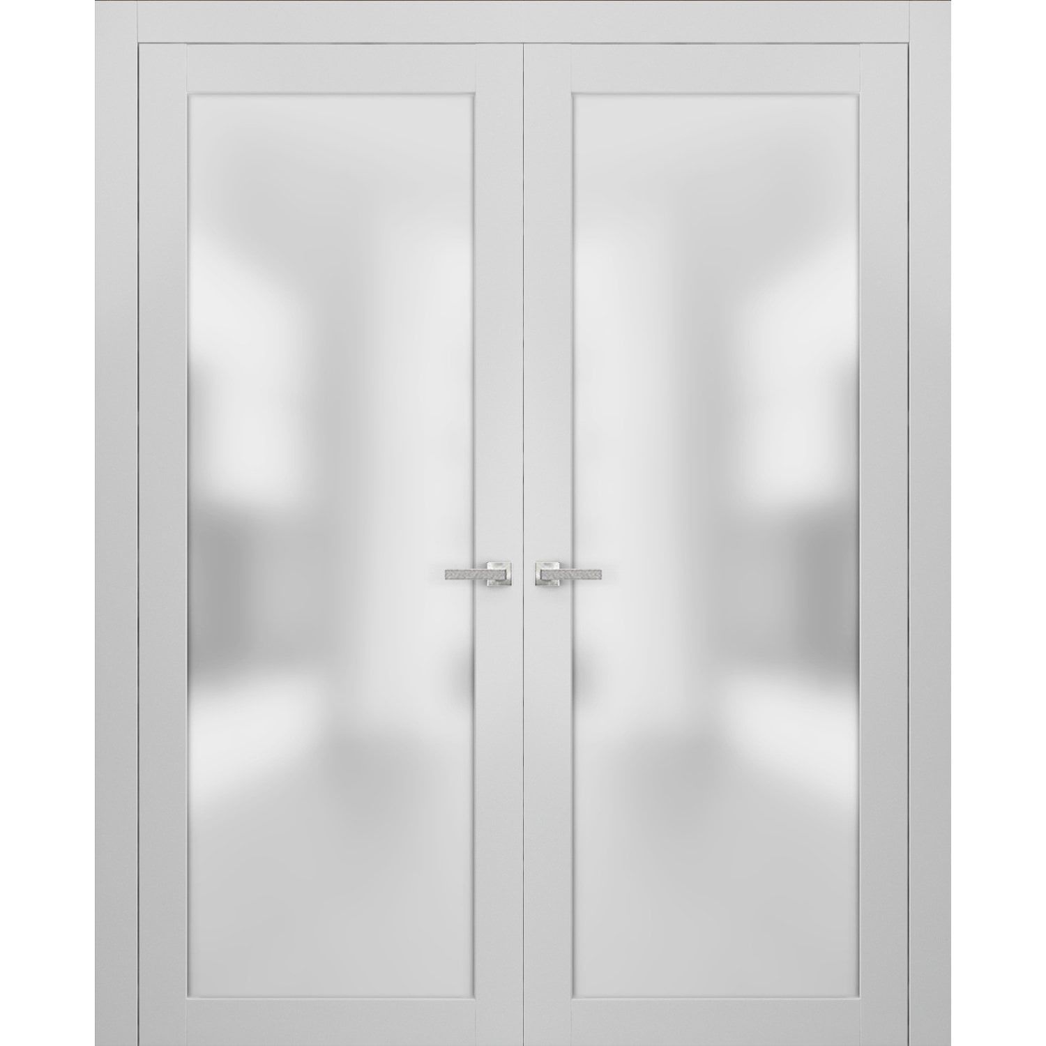 Solid Pine French Double Doors with Frosted Glass Panels, 64 x 96 inches