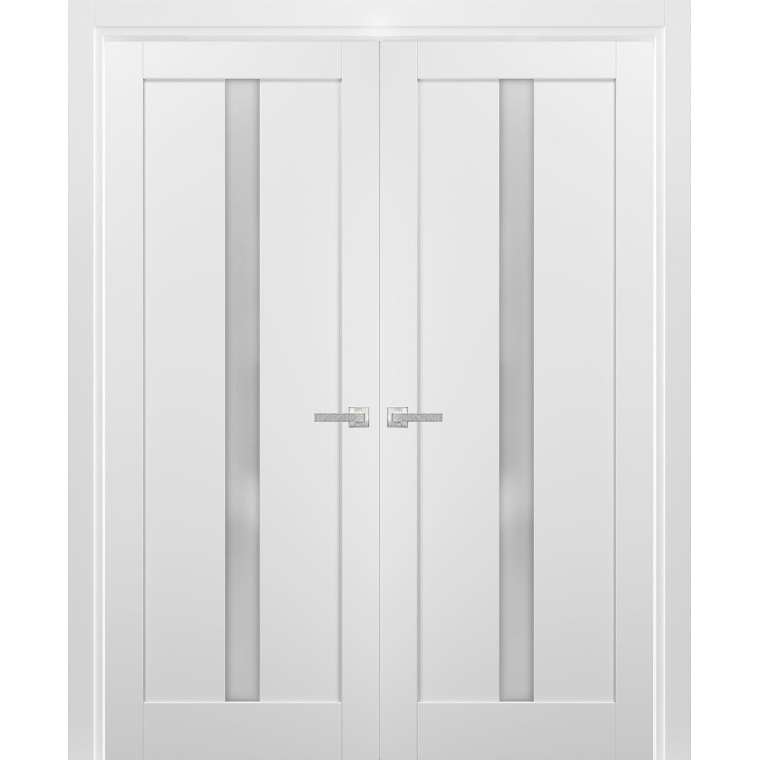 White MDF Double Panel French Doors with Frosted Glass