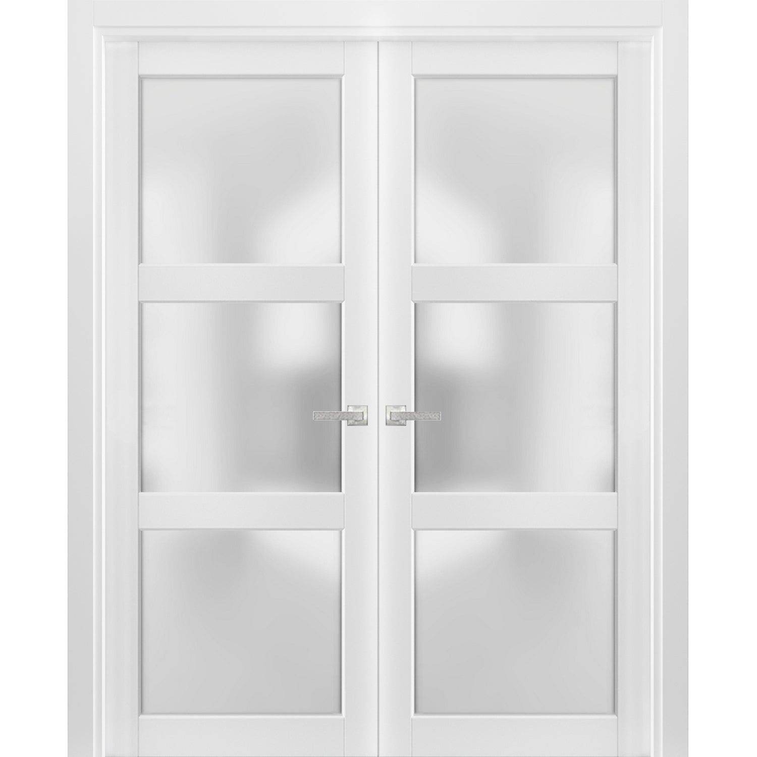 White Pine 60" x 96" Frosted Glass 3-Panel Double Doors