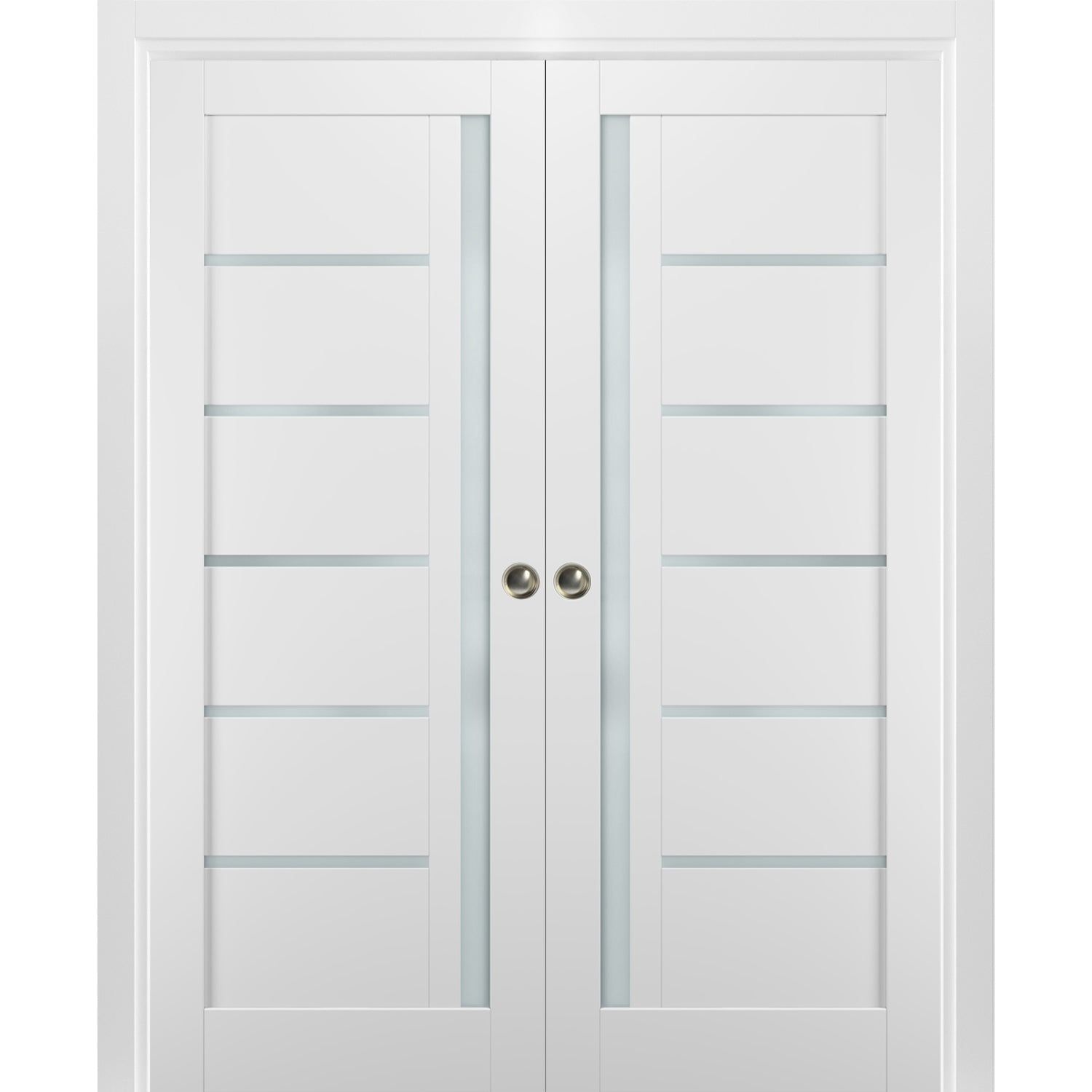 Quadro 4088 White Silk 48" x 84" Pocket Doors with Frosted Glass