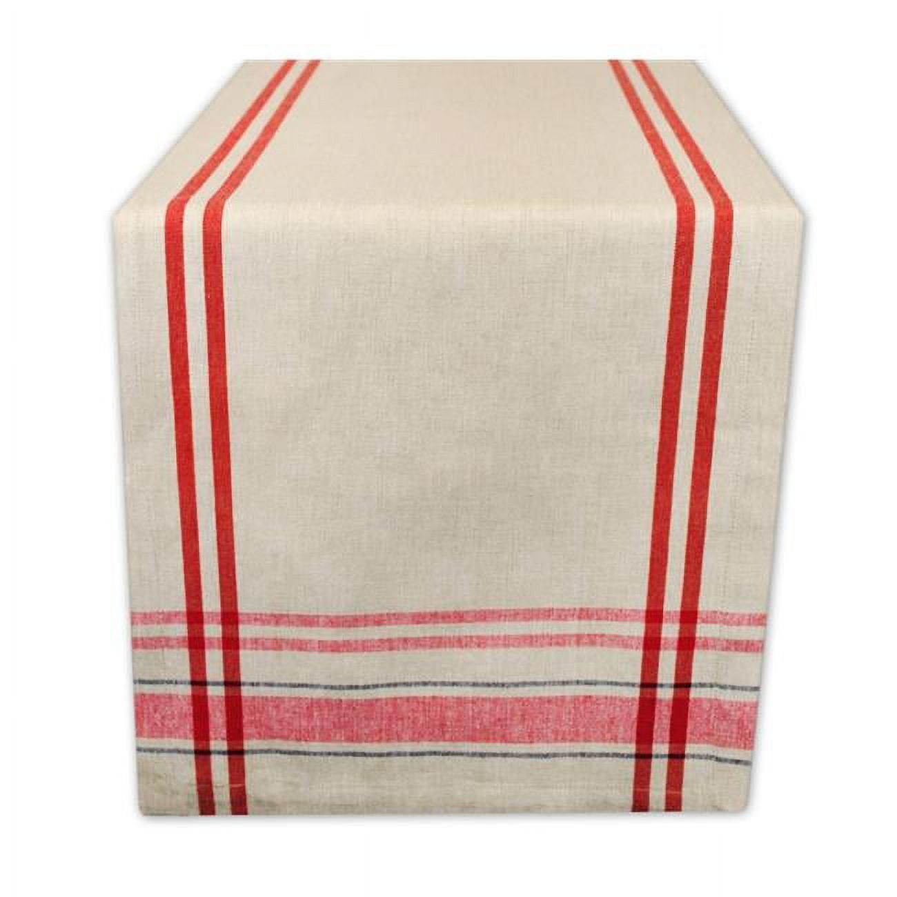 Beige and Red Cotton Stripe Table Runner, 14x108 Inches