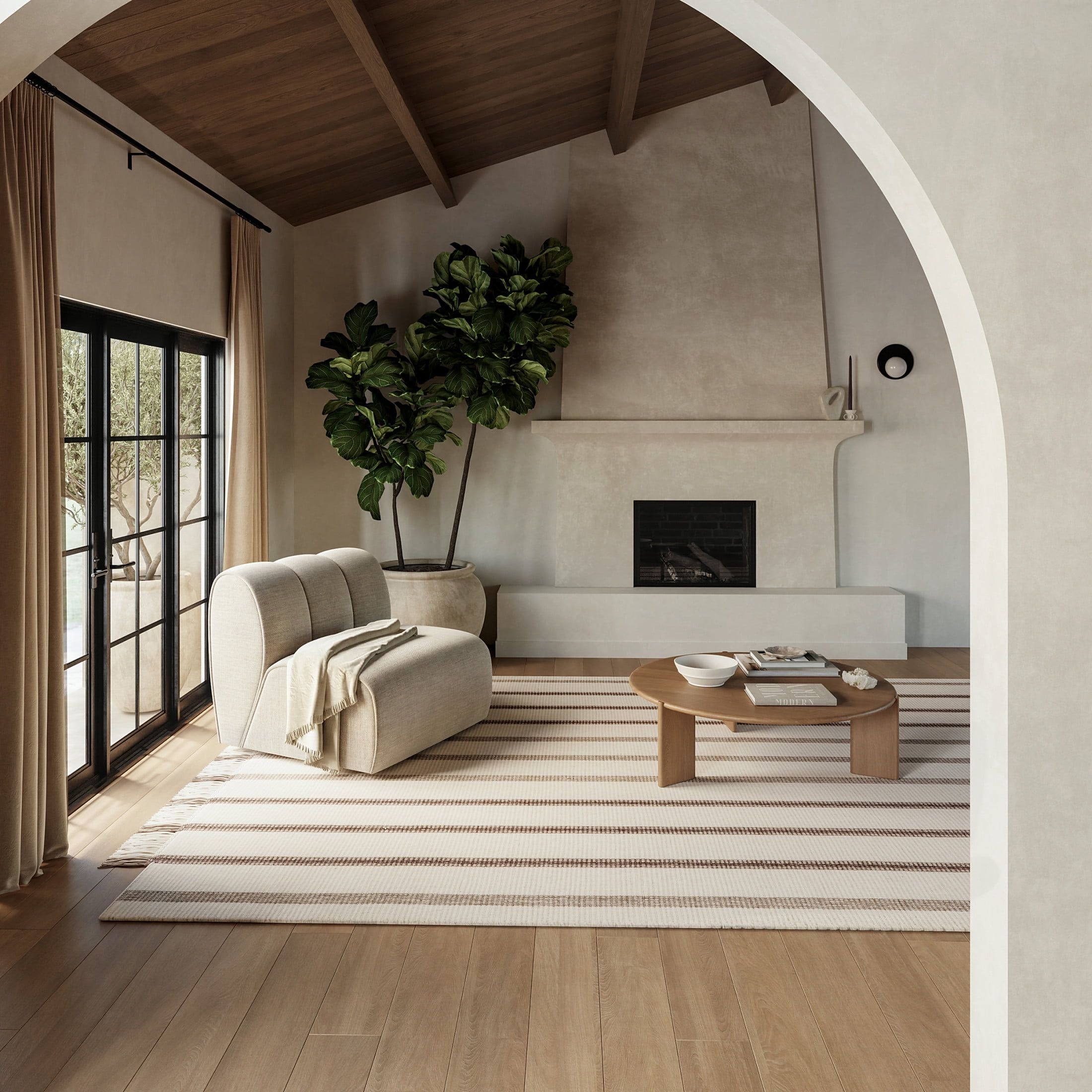 Toluca Ivory 4' x 6' Handwoven Wool Striped Area Rug