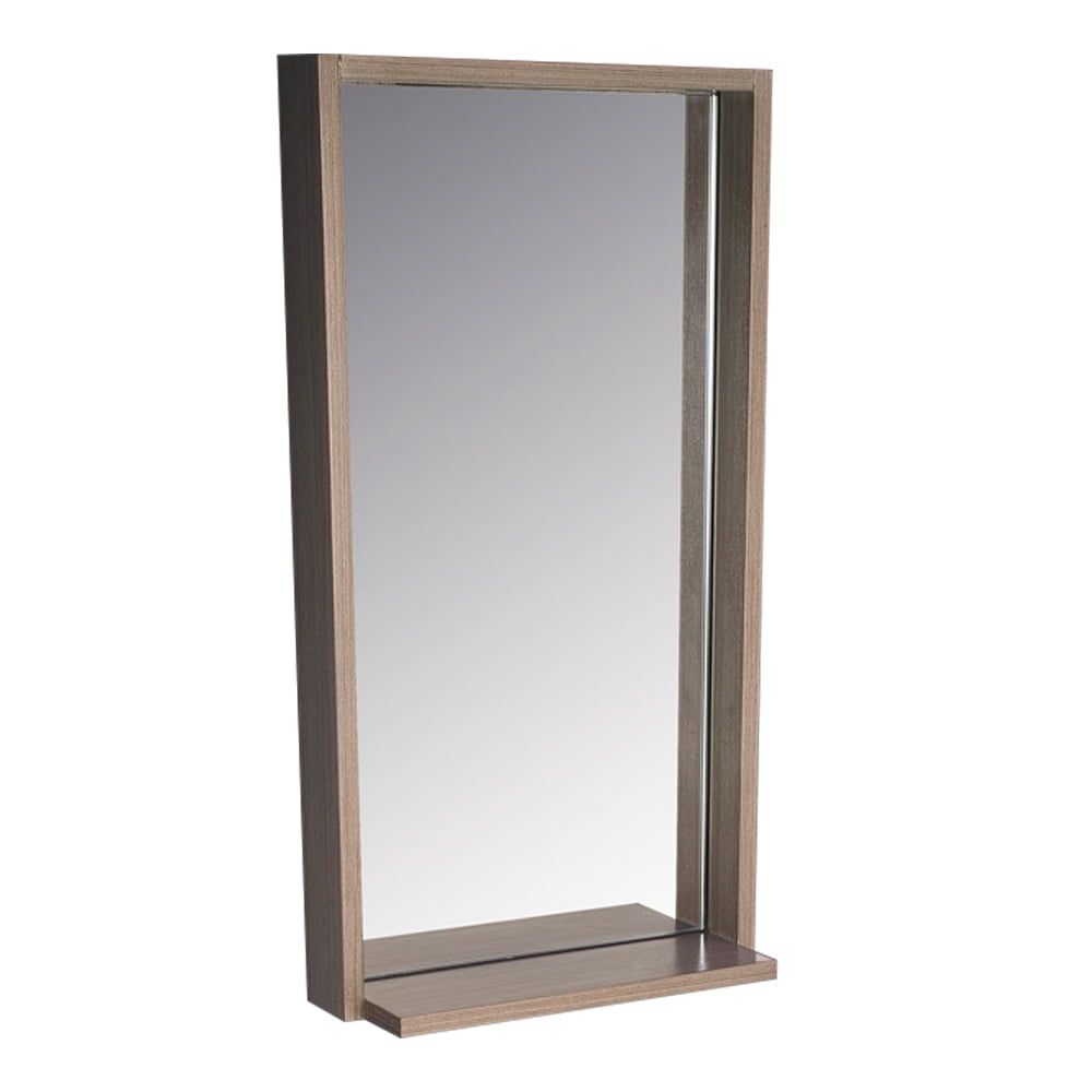 Gray Oak Rectangular Frameless Bathroom Vanity Mirror with Shelf