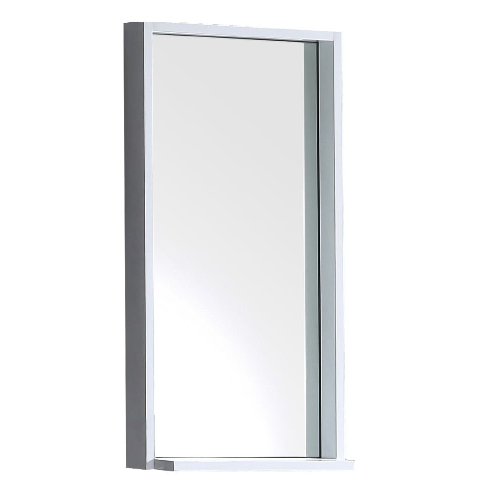 Sleek Allier 16" White Wood Rectangular Vanity Mirror with Shelf