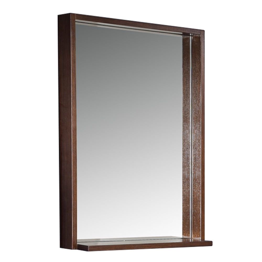 Wenge Brown Rectangular Wood Vanity Mirror with Shelf