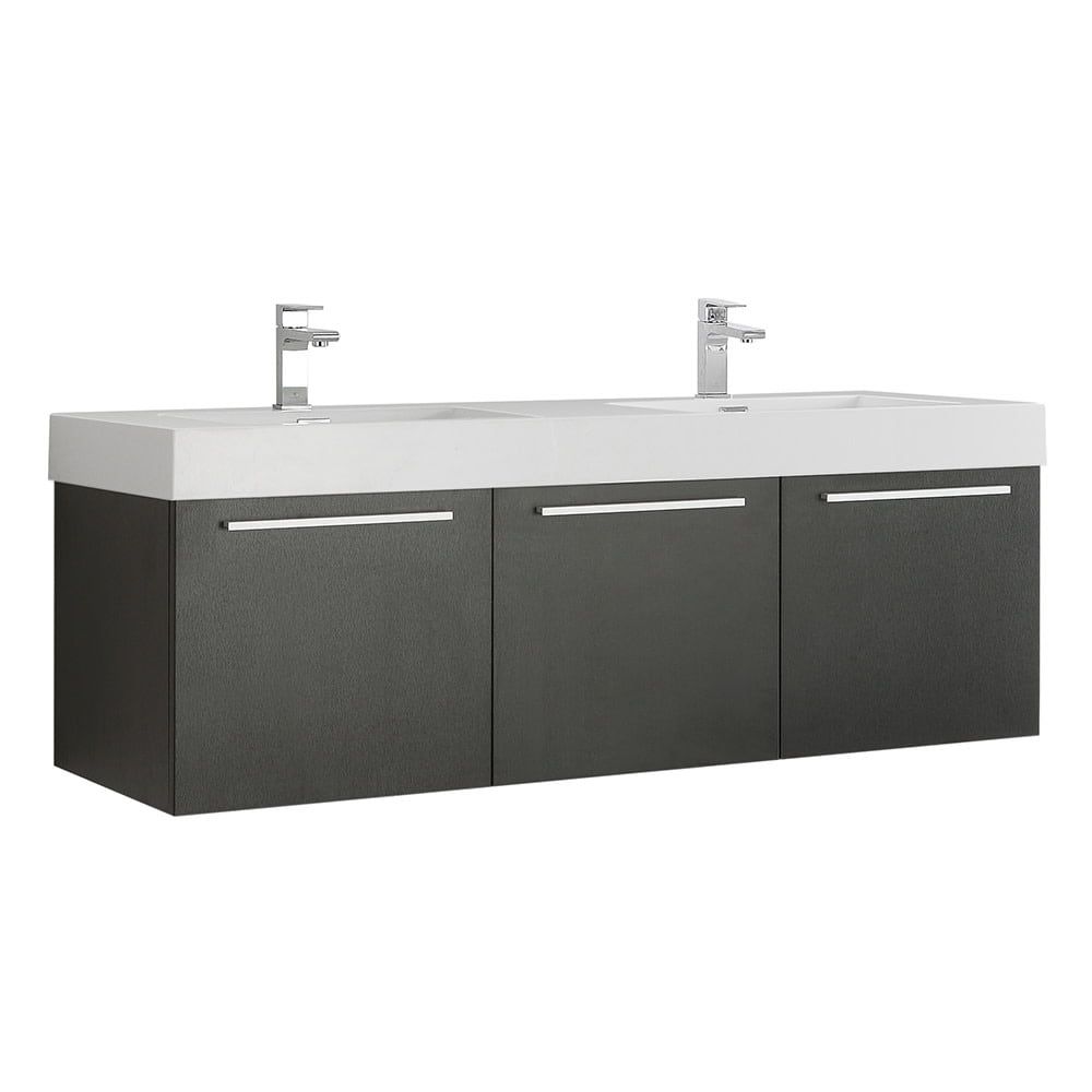 Fresca 59" Black Double Basin Wall-Mounted Modern Vanity