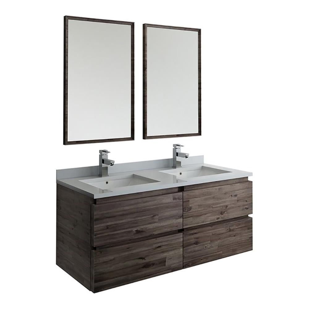 Elegant 48" Acacia Wood Double Sink Vanity Set with Quartz Countertop