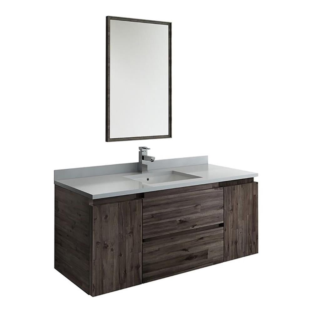 Elegant Formosa 48" Brown Quartz Wall-Mount Vanity Set with Mirror