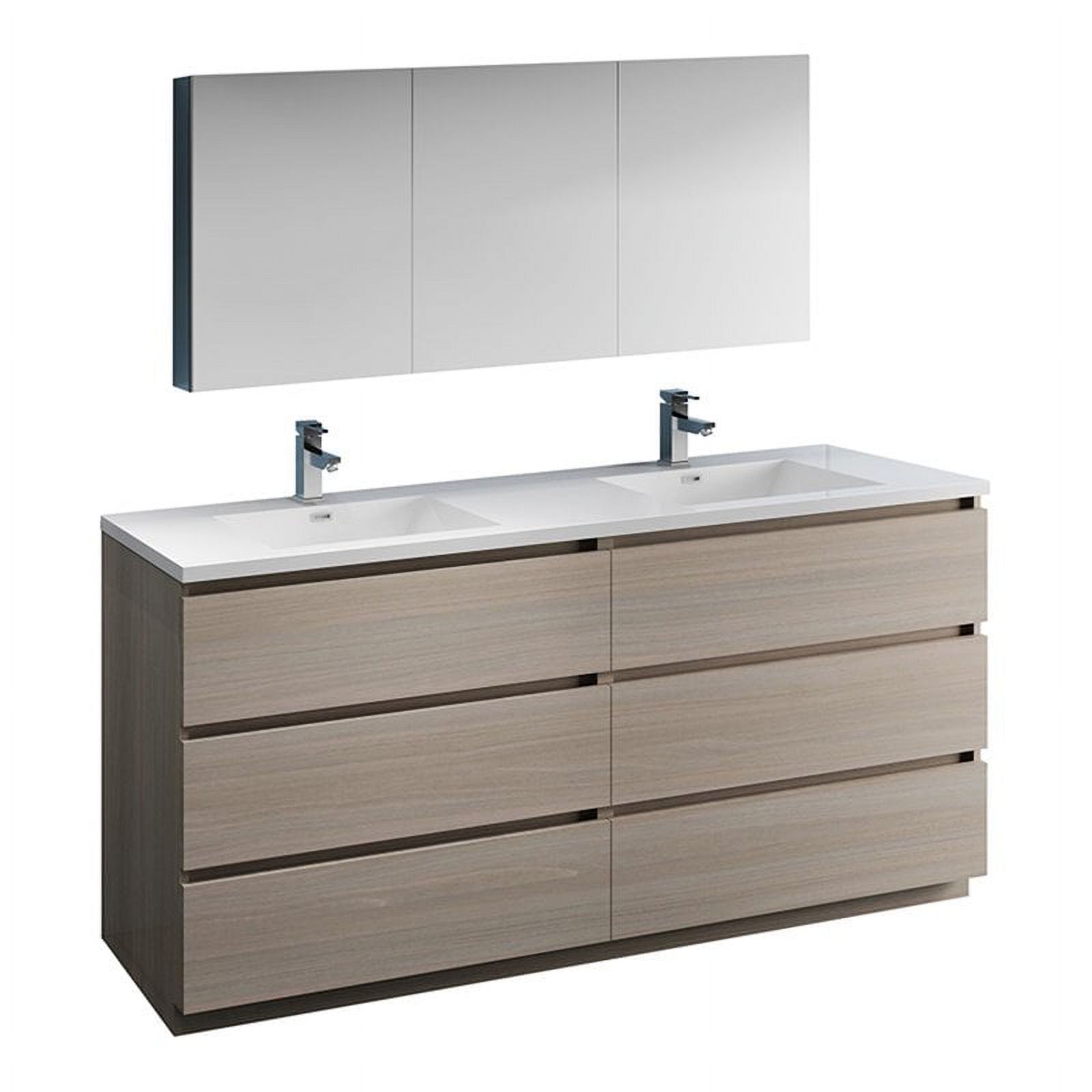 Contemporary 71" Gray Wood Double Sink Vanity Set with Acrylic Top