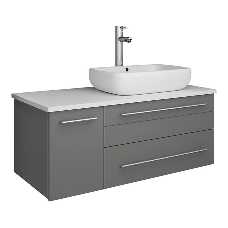 Gray 36" Wall-Mount Bathroom Vanity with Quartz Top