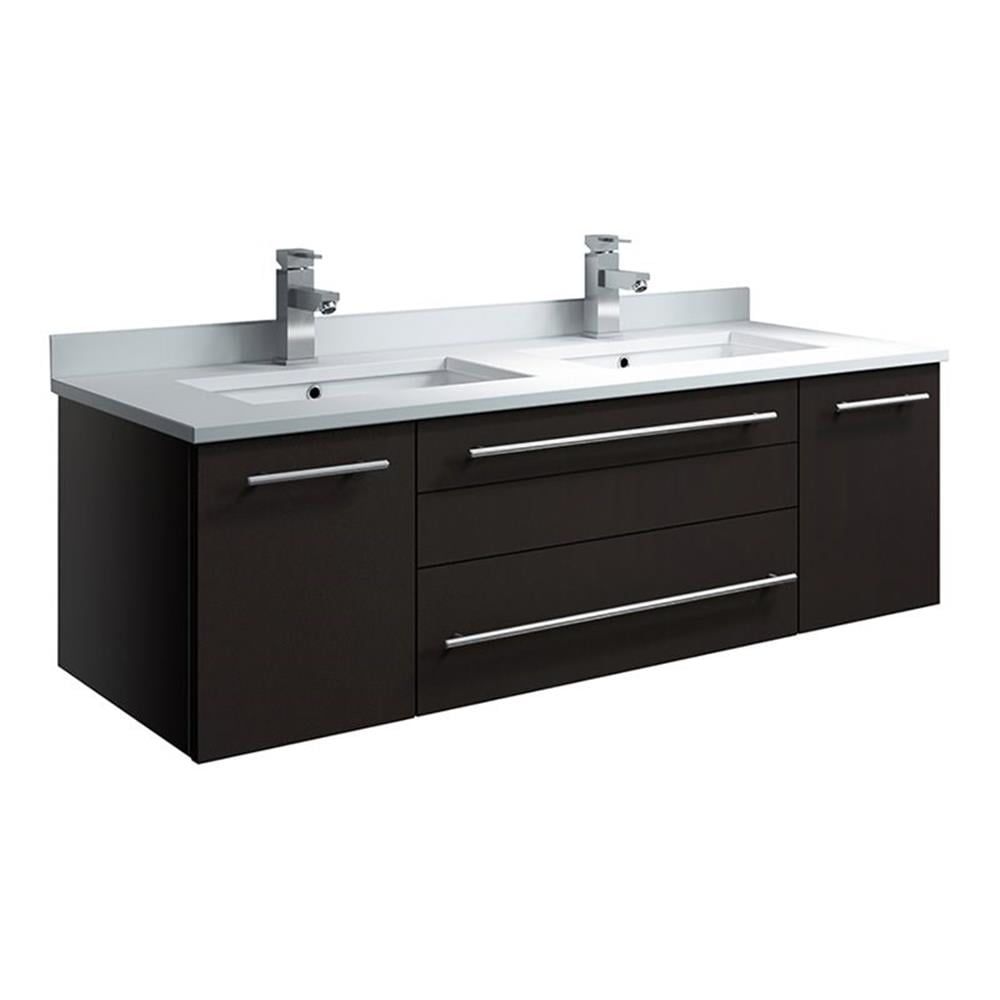 Espresso 48" Wall-Mount Double Sink Vanity with Quartz Top