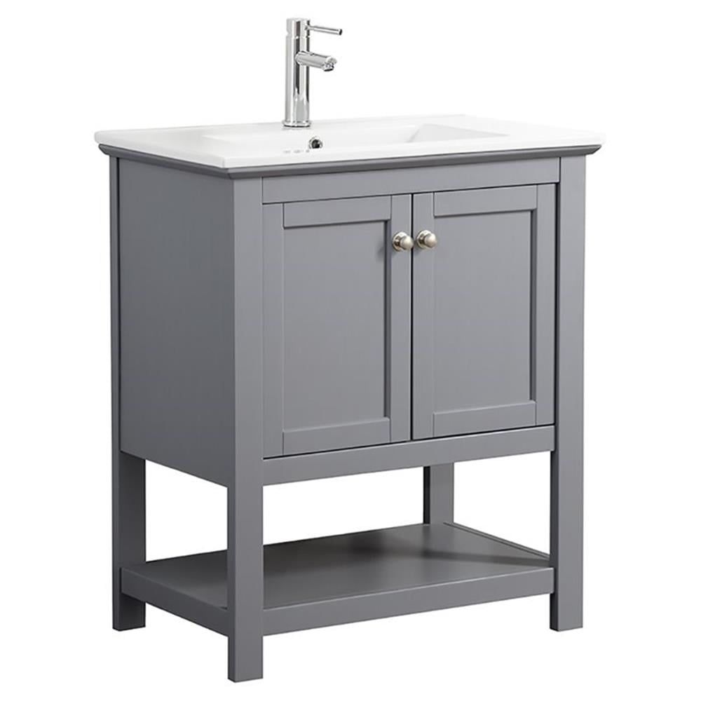 30" Grey Solid Wood & MDF Country Bathroom Vanity with Ceramic Sink