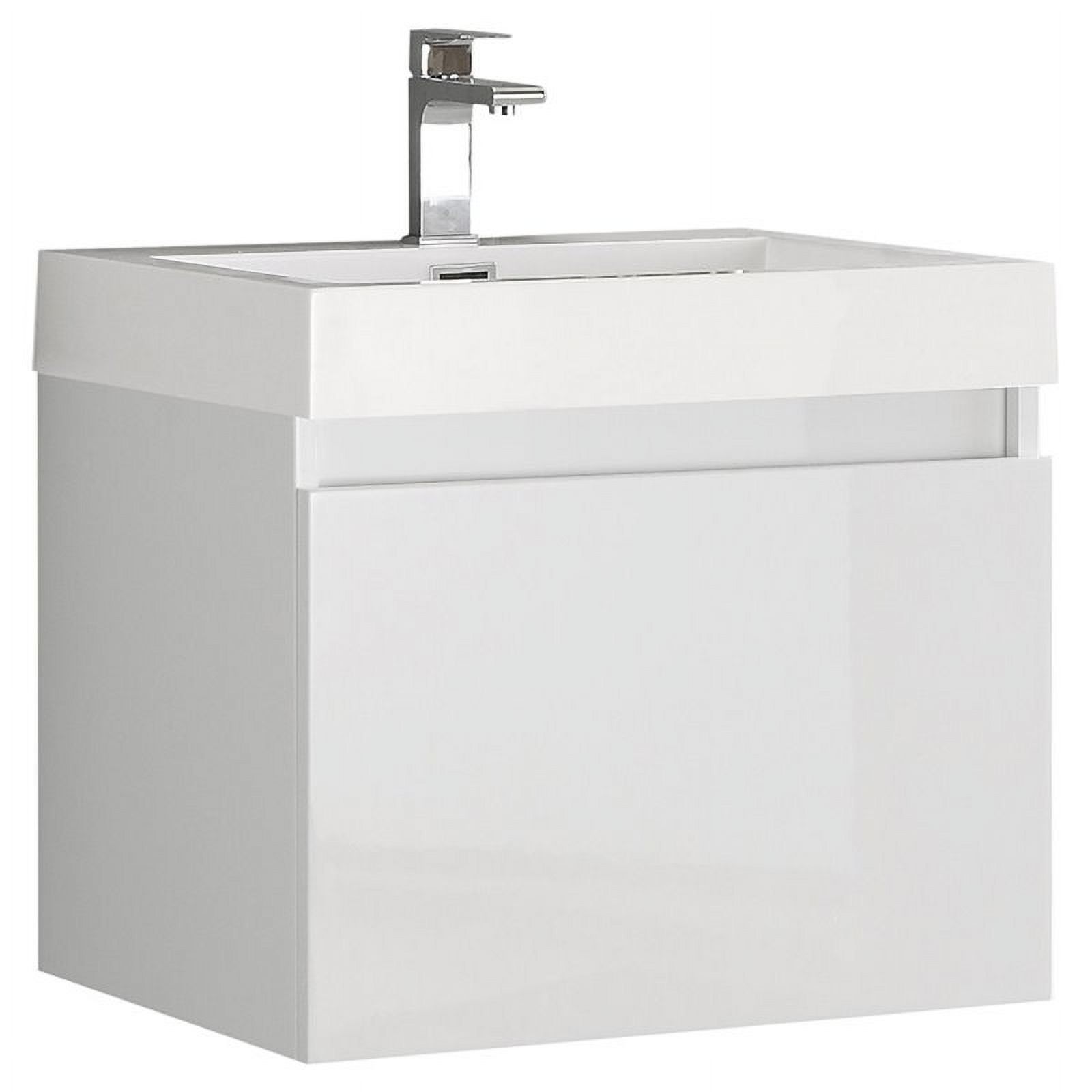 23" Fresca Nano Glossy White Wall-Mount Modern Vanity with Integrated Sink