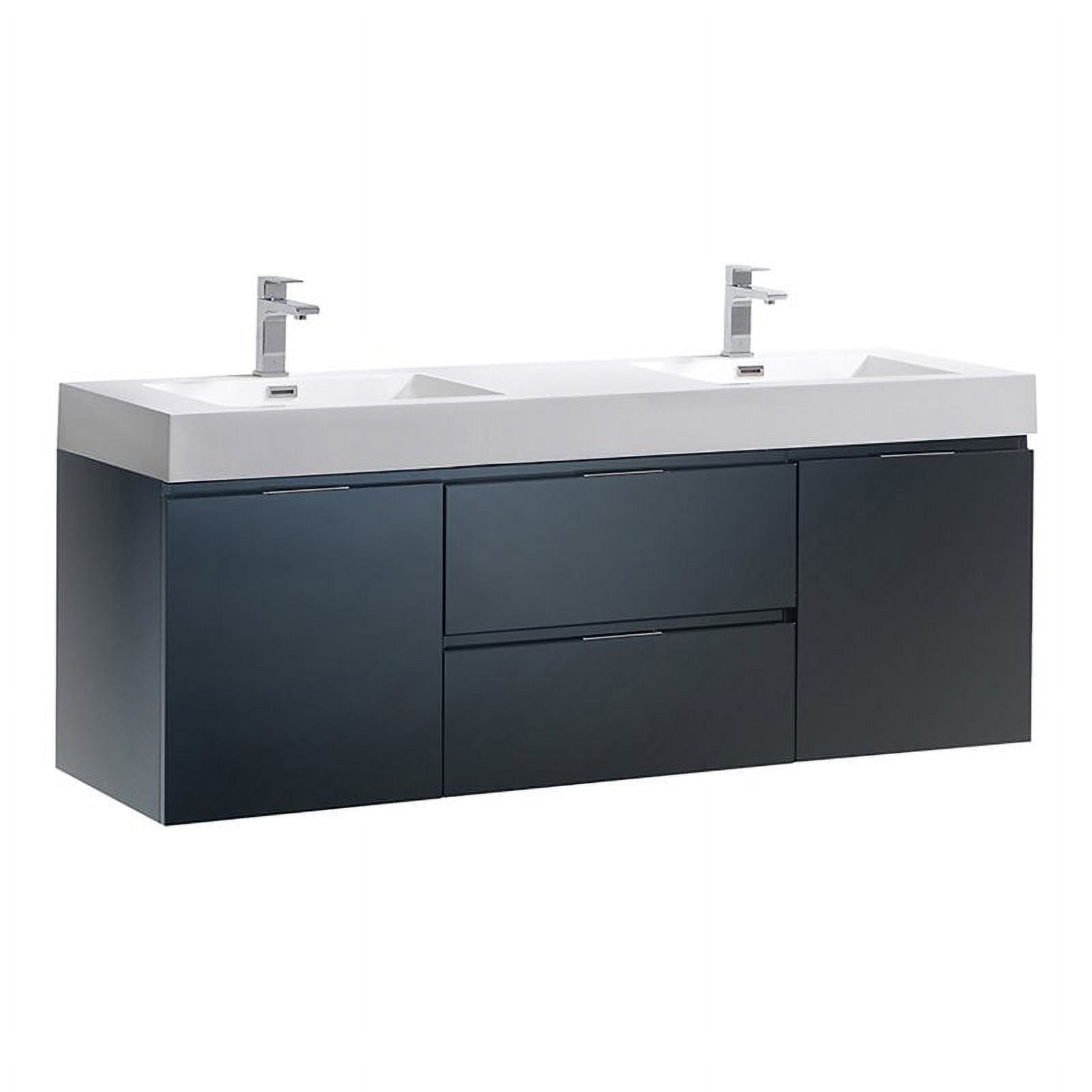 Glossy Gray 60" Wall-Mount Double Sink Modern Vanity