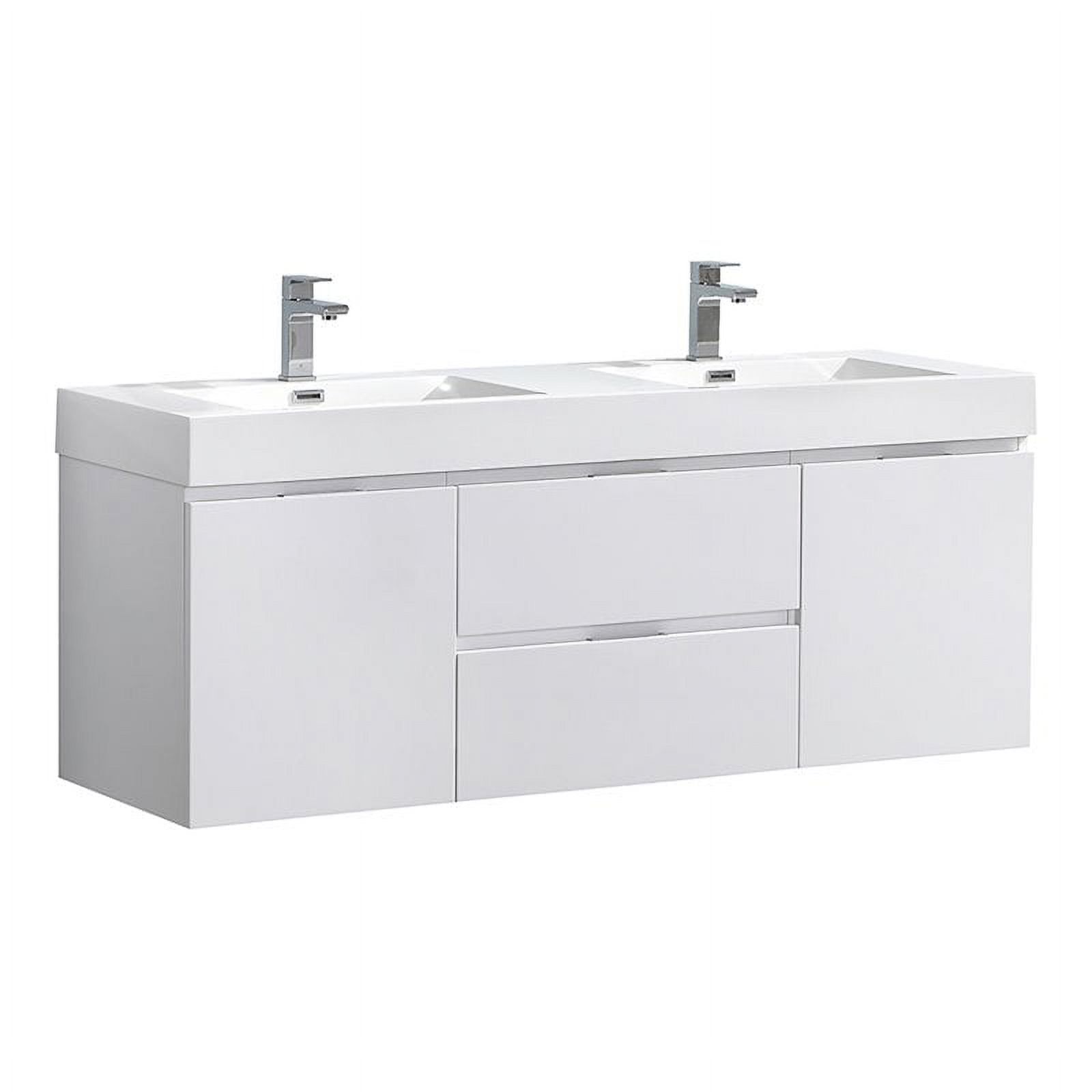 Glossy White 60" Wall-Mounted Double Sink Vanity with Acrylic Top