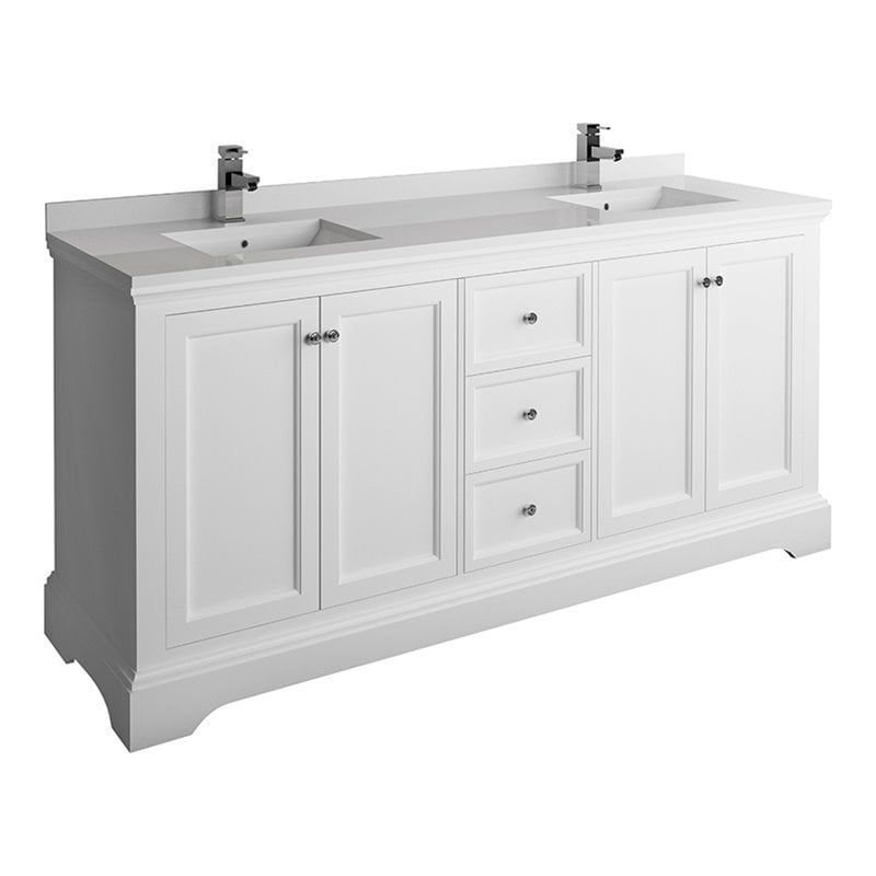 Windsor 72" Matte White Double Sink Freestanding Vanity with Quartz Top