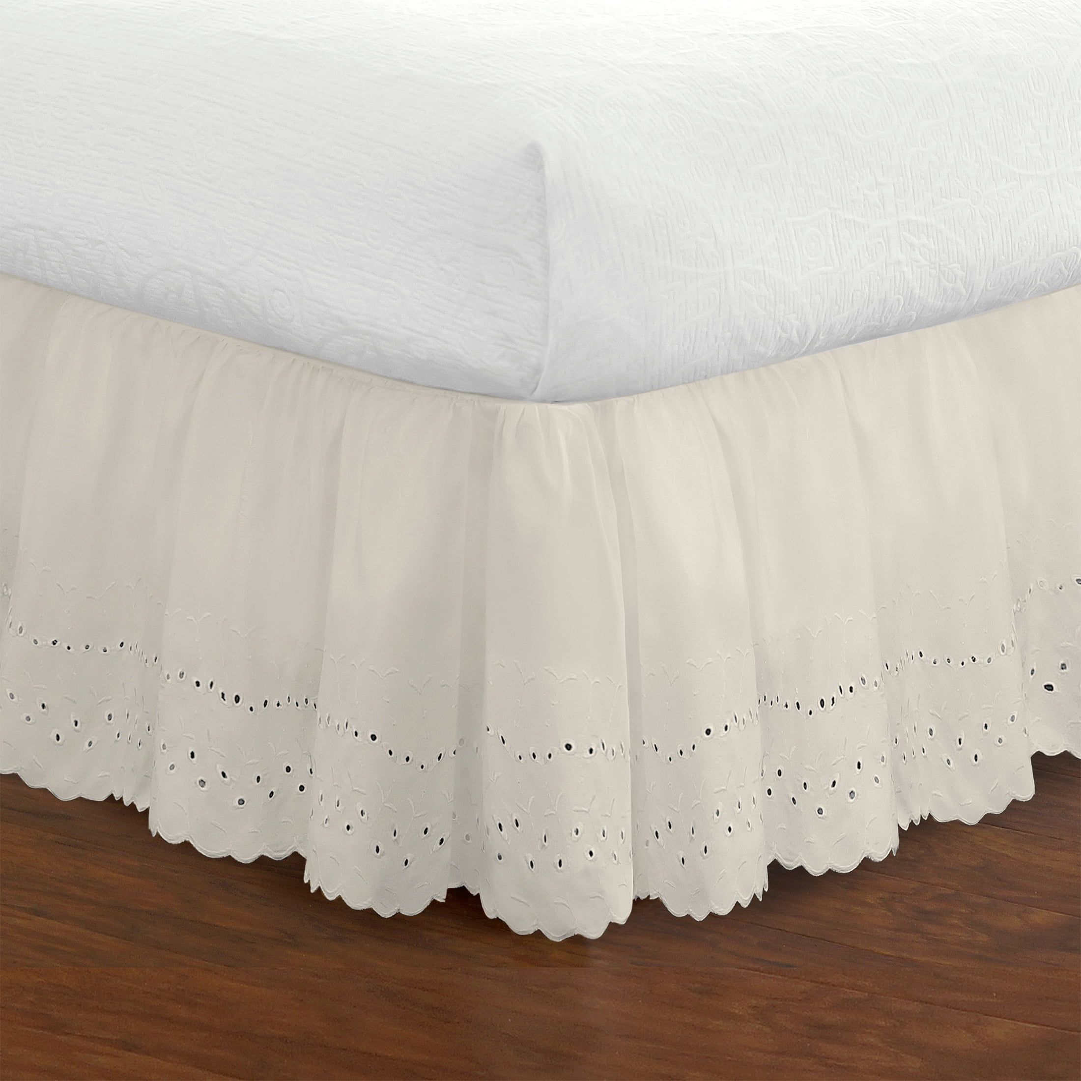 Ivory Eyelet Ruffled Cotton Polyester Full Bed Skirt