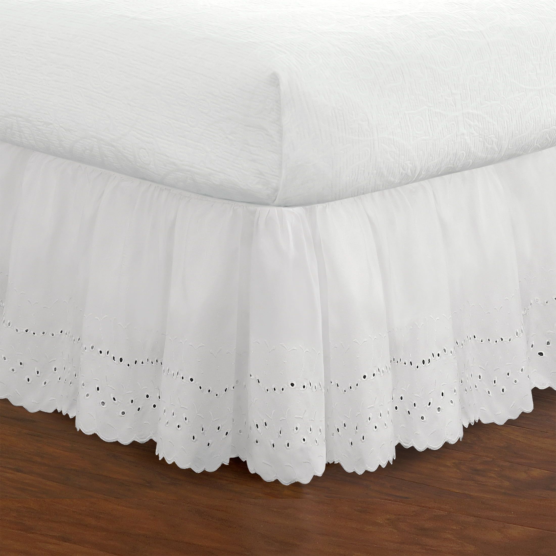 White Twin Ruffled Eyelet Cotton Bed Skirt