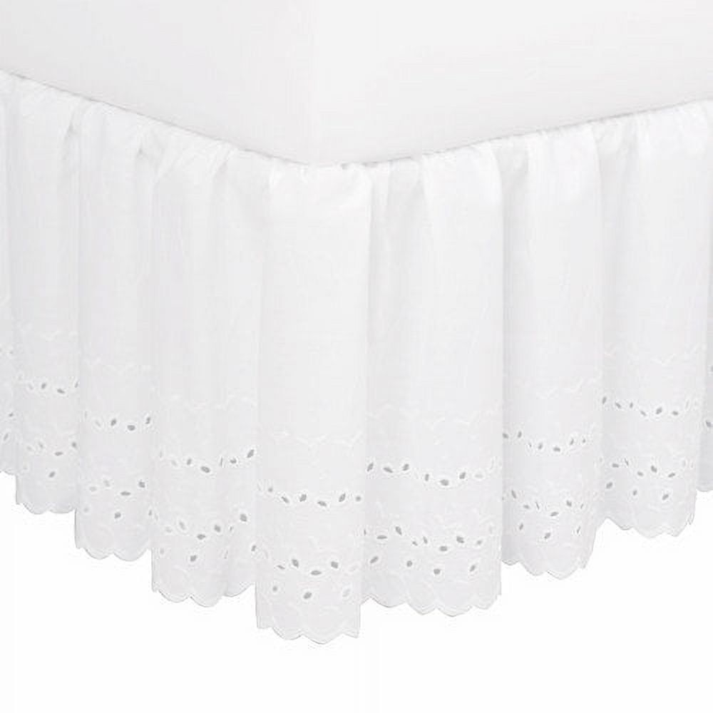 White Cotton Eyelet Ruffled Bed Skirt, King Size