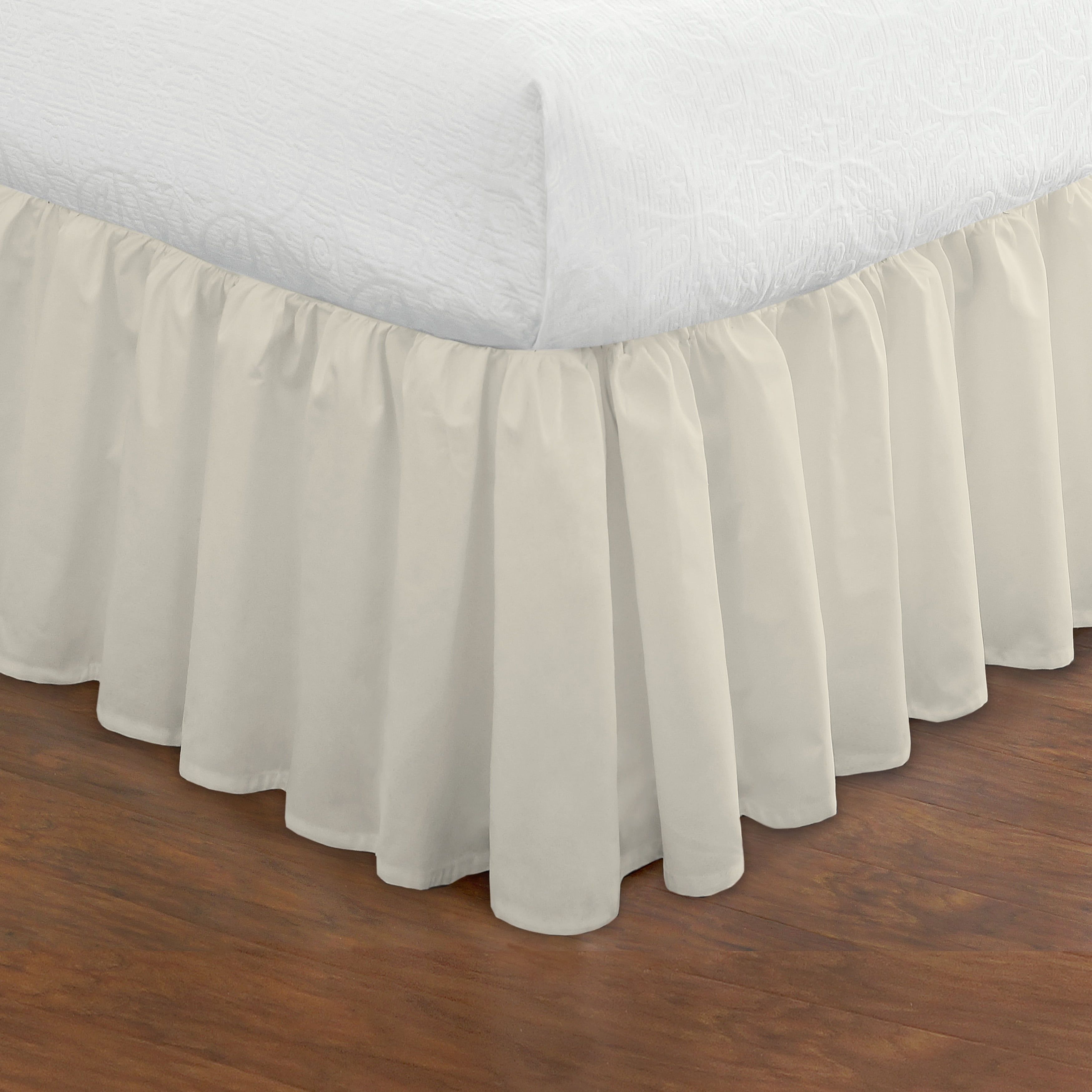 Ivory Ruffled Cotton Polyester King Bed Skirt with Split Corner