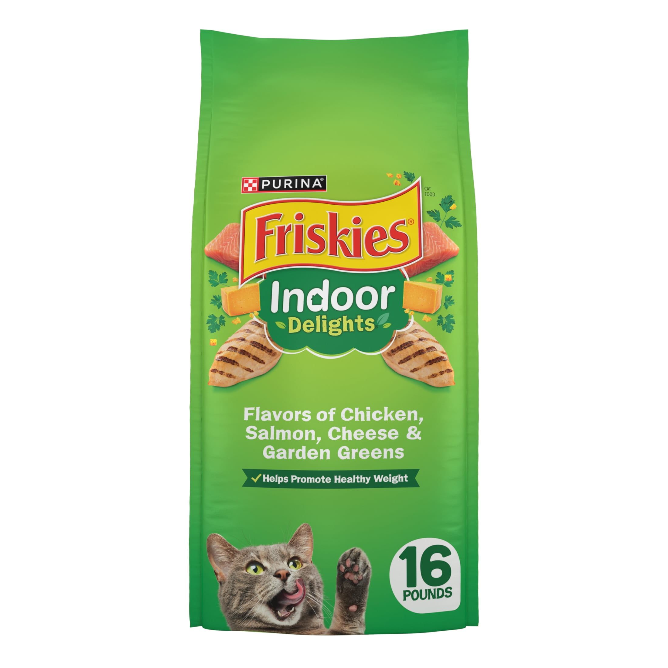 Friskies Indoor Delights Chicken, Salmon, Cheese & Greens Dry Cat Food, 16 lb Bag